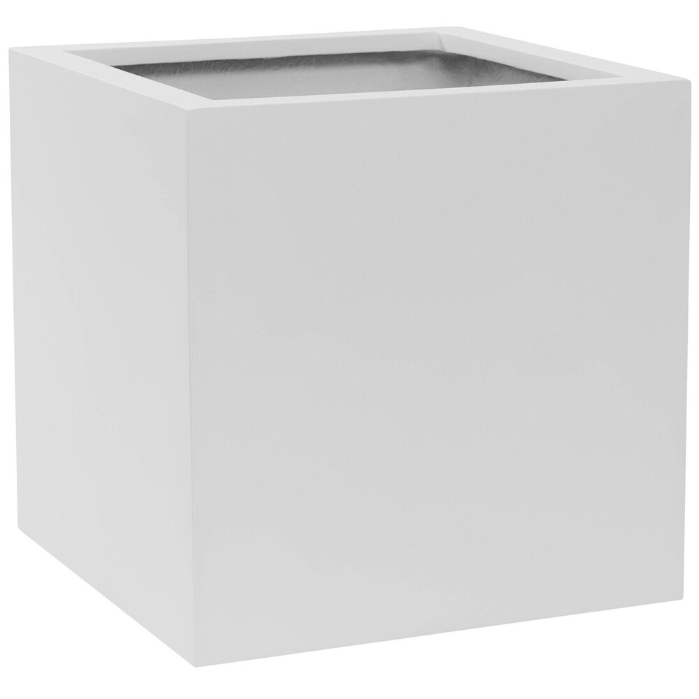 Essential Block Square Planter Pot Indoor Outdoor Fiberstone Planter Box 16 in   Medium   16\