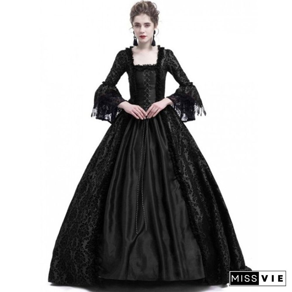 Vintage Medieval Palace Women Evening Party Dress Fancy Renaissance Pleuche Dress Retro Velvet Tailed Dress Party Costume