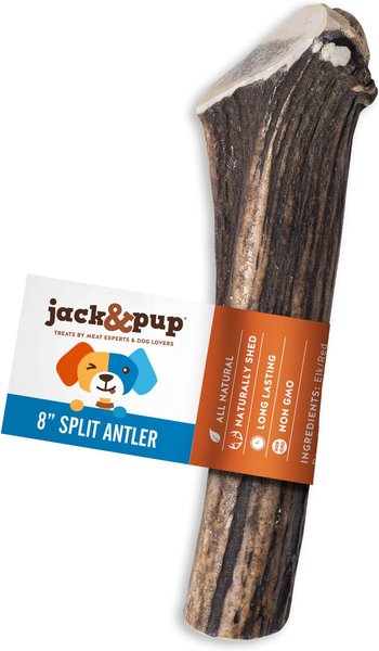 Jack and Pup Large Split Elk Antler Thick Dog Chew Treats， 8-in