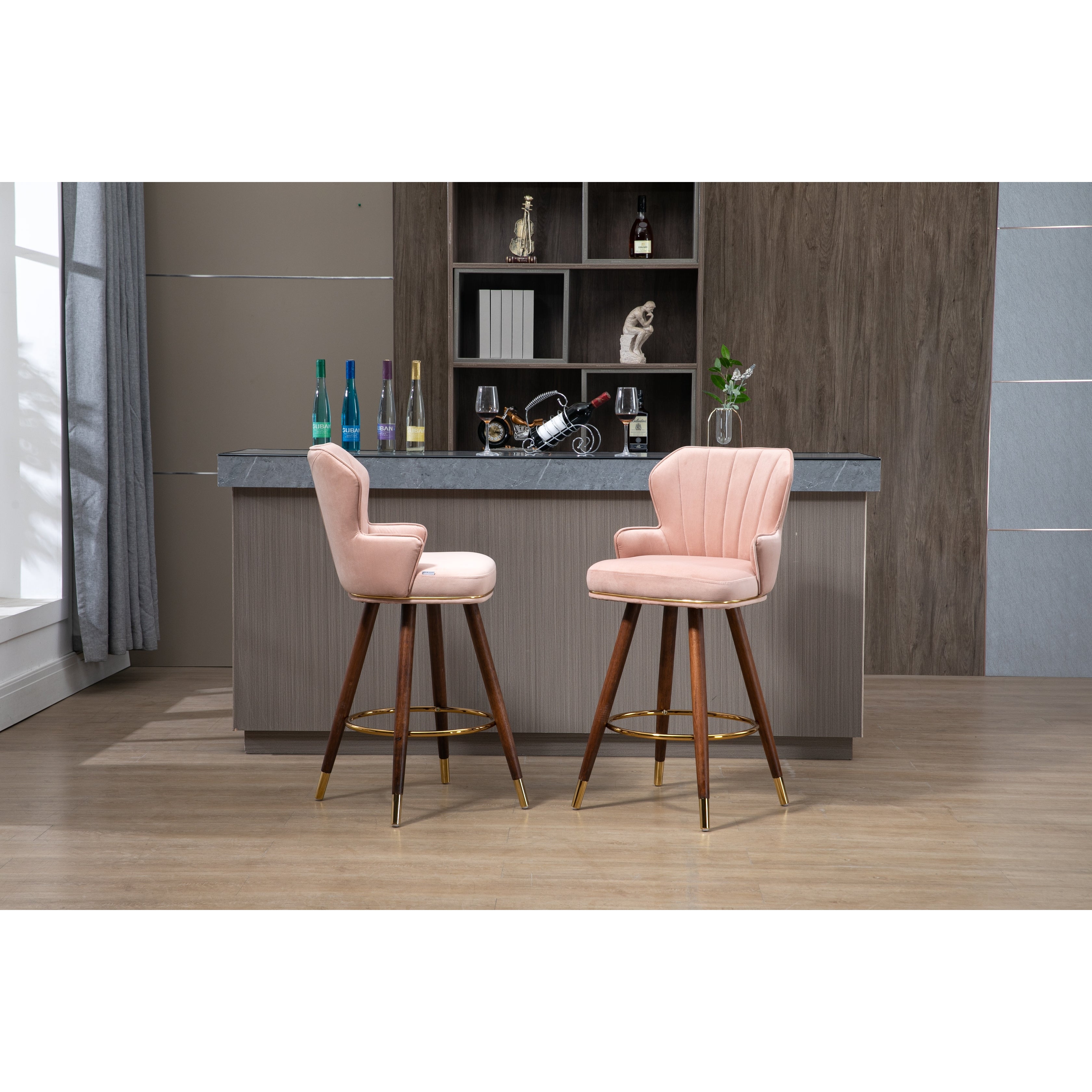 Swivel Bar Stools with Backrest Footrest with a Fixed Height of 360 Degrees for Dining Room， Kitchen， Living Room