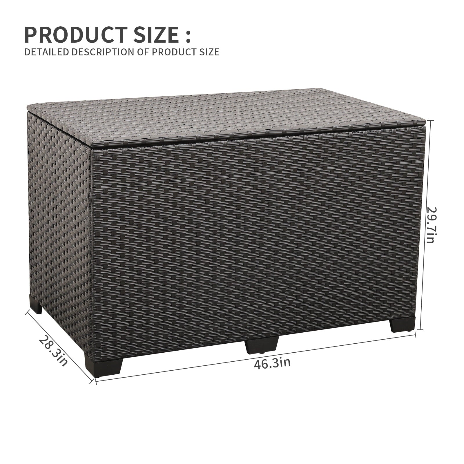 Waroom Outdoor Wicker Storage Box, 150gal Waterproof Deck Bin with Steel Frame and Lid, Black