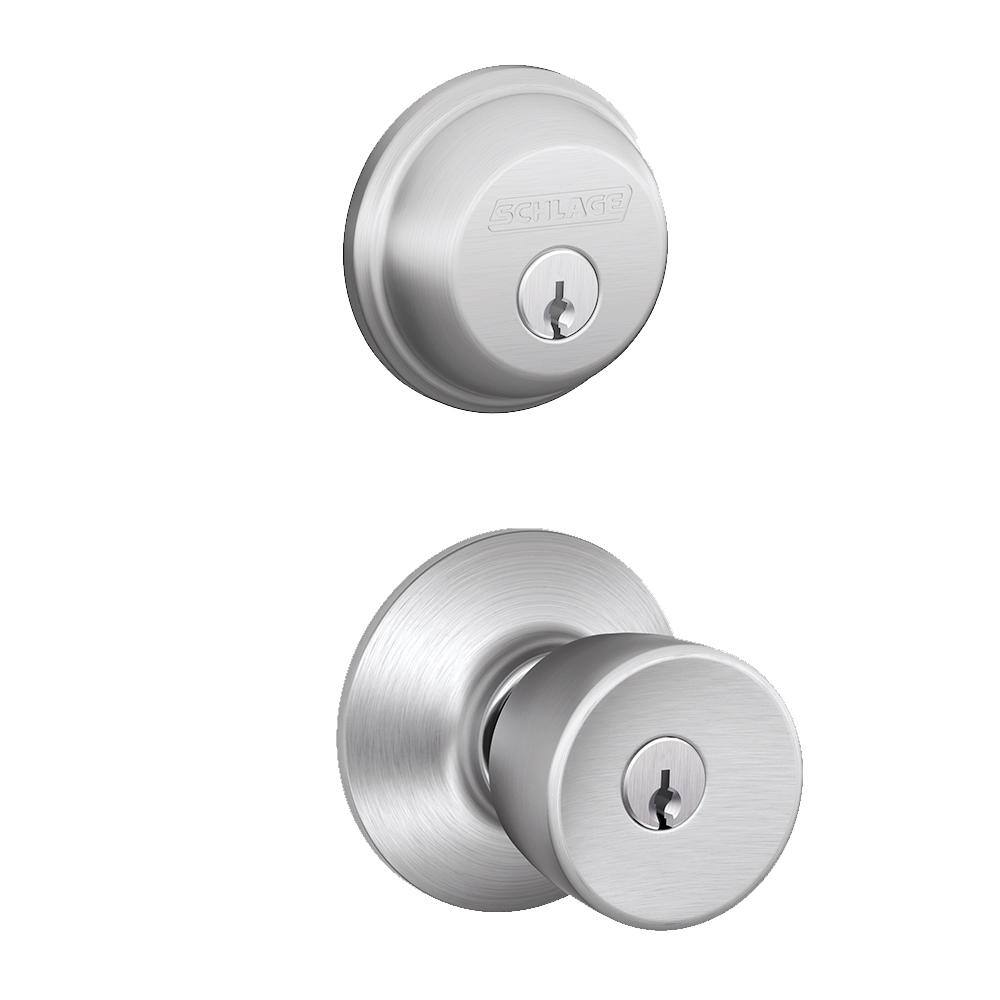 Schlage Bell Satin Chrome Single Cylinder Deadbolt and Keyed Entry Door Knob Combo Pack FB50N V BEL 626