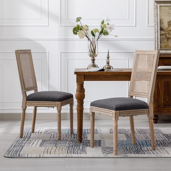 French Style Linen Fabric Dining Chair，Set of 2