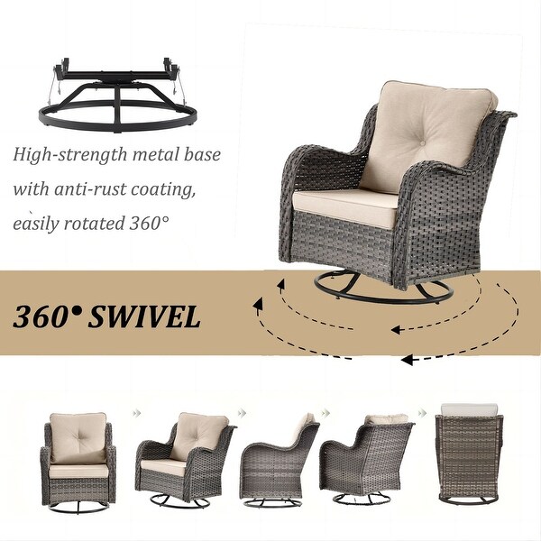 Wicker Patio Furniture Conversation Set with High Back Swivel Chairs and Storage Ottomans，Cushions Included🎃