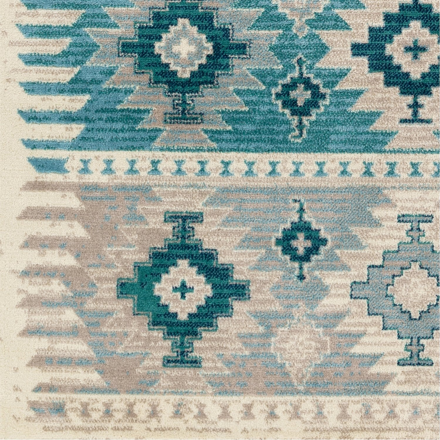 Paramount Rug in Aqua, Teal, Dark Blue, Light Gray, Cream