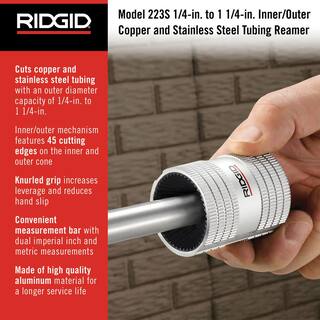 RIDGID 223S 14 in.-1-14 in. InnerOuter Copper and Stainless Steel Tubing and Pipe Reamer Tubing Tool for Multilayer Cutting 29983