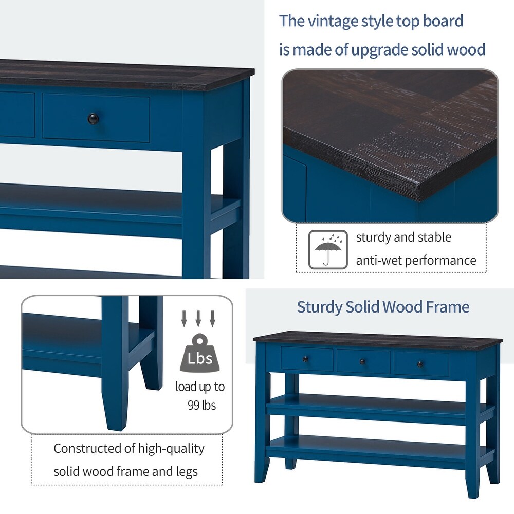 Modern Console Table Sofa Table with 3 Drawers and 2 Shelves  Entryway Table Narrow Sofa Table for Living Room Couch  Blue