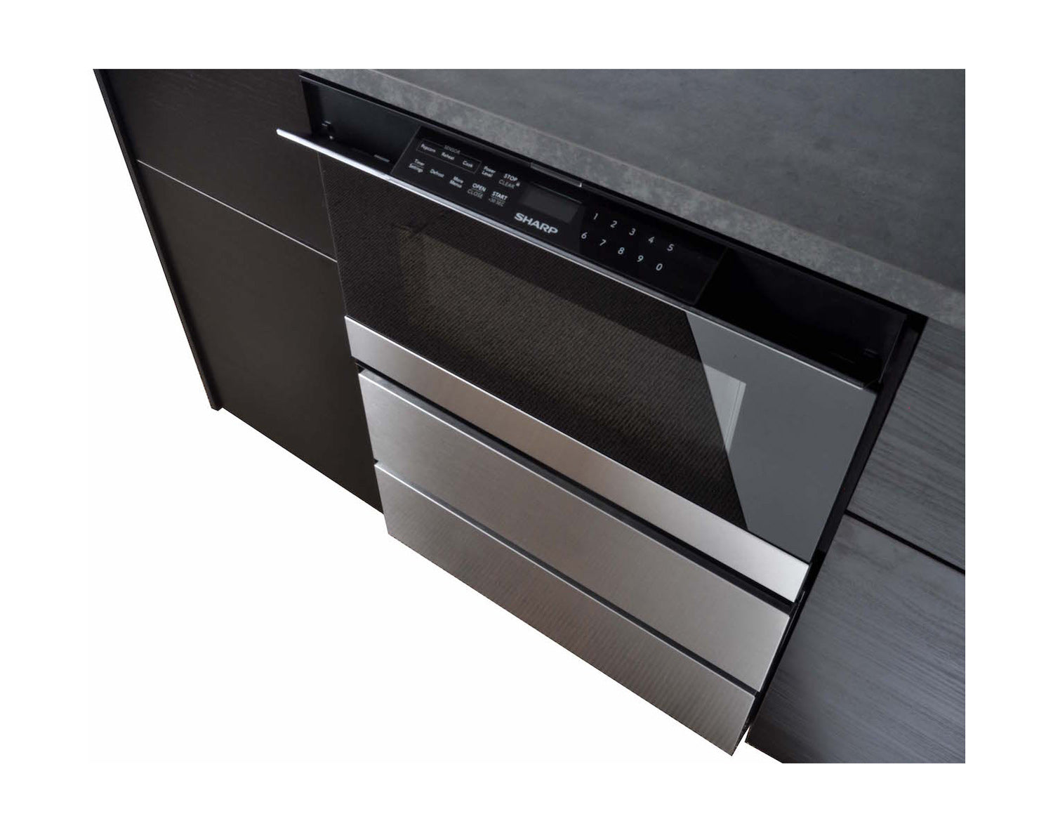 Sharp Gray 24 in. Under the Counter Microwave 1.2 cu. ft Drawer Oven Pedestal (SKMD24U0ES)