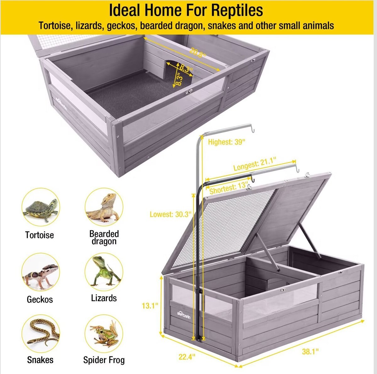 Aivituvin 12.4-in Indoor and Outdoor Wood Tortoise House