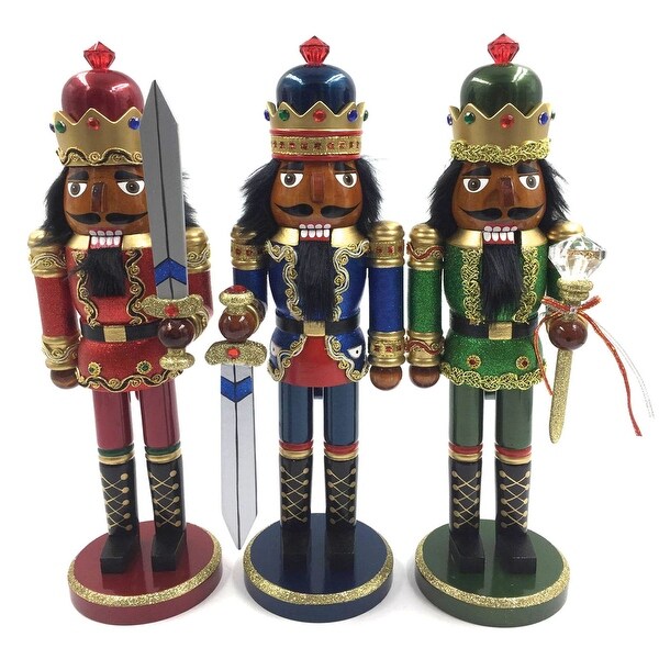 15 inch Black Bejeweled King Nutcracker，Set of 3