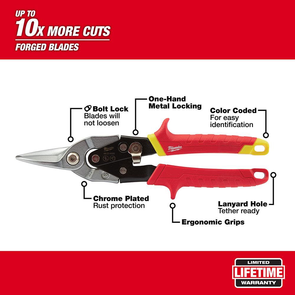 Milwaukee Straight Cutting Aviation Snips 48-22-4530 from Milwaukee