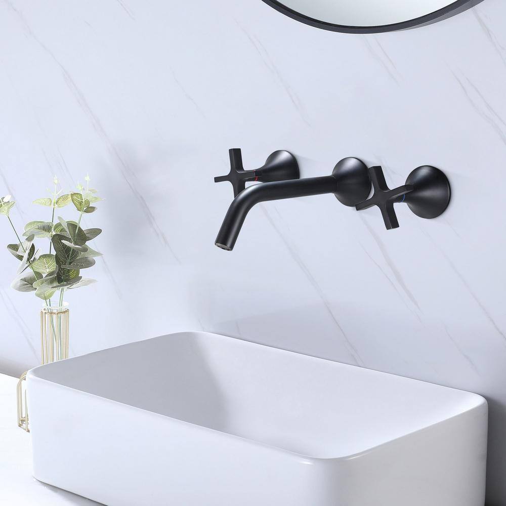 Aurora Decor ABA Modern 2-Handle Wall Mount Bathroom vanity sink Faucet in matte black FAH2BJK-RB1170