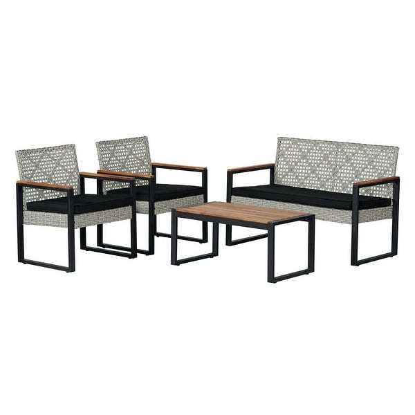 Thom 4Piece Modern Coastal Faux Wicker Conversation Outdoor Patio Set，by JONATHAN Y