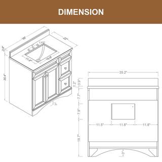 VANITYFUS Solid Fir 36 in. W x 22 in. D x 35.4 in. H FreeStanding Bath Vanity in Traditional Brown with Carrara Vanity Top VF-CT-SW02