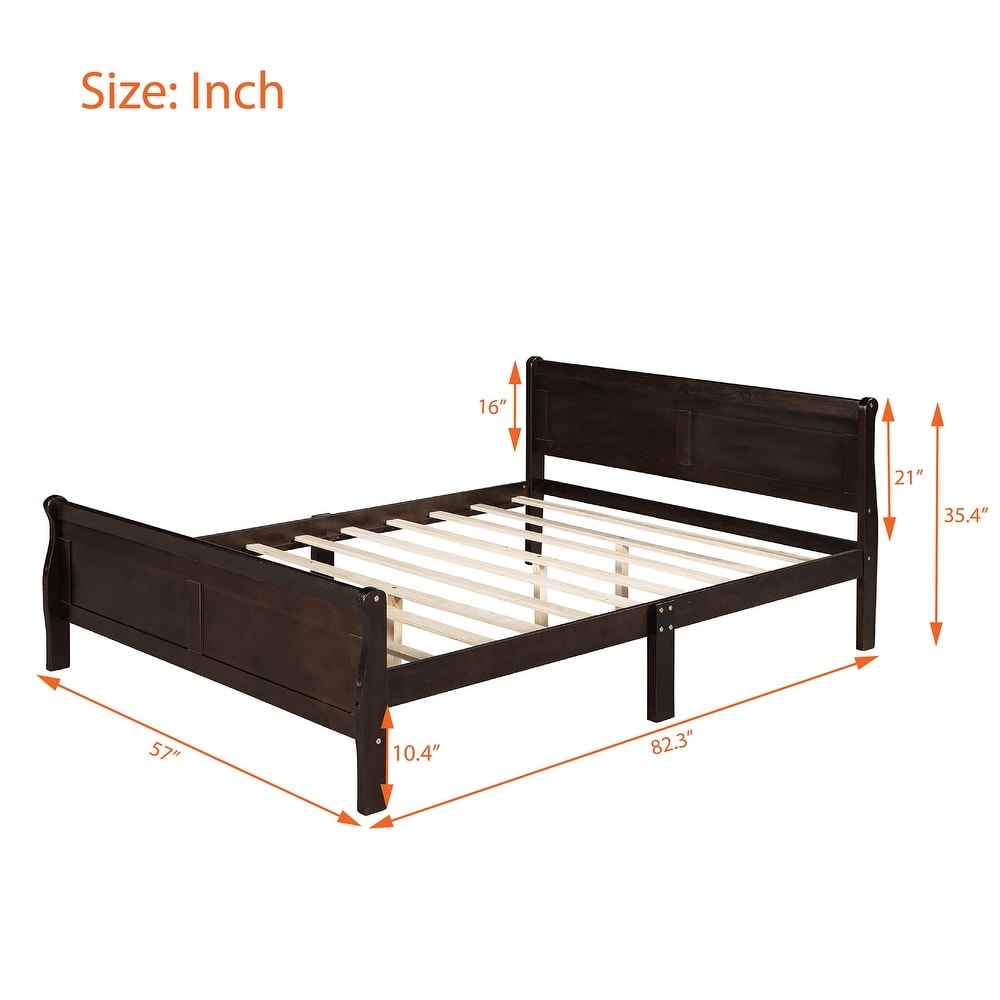 Full Wood Platform Sleigh Bed Frame with Headboard for Guest Living Room