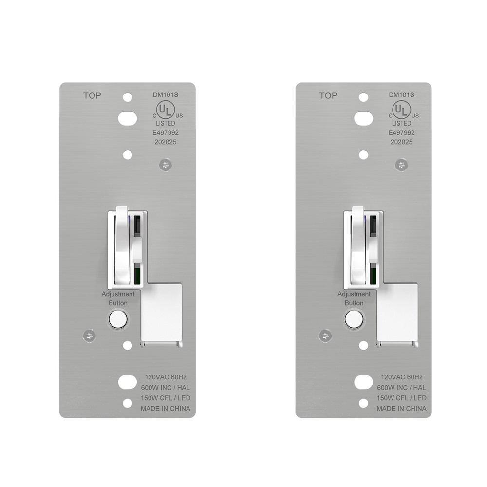 ELEGRP Slide Toggle Dimmer Switch for Dimmable LED CFL and Incandescent Bulbs Single Pole3-Way White (2-Pack) DM101S-WH2N