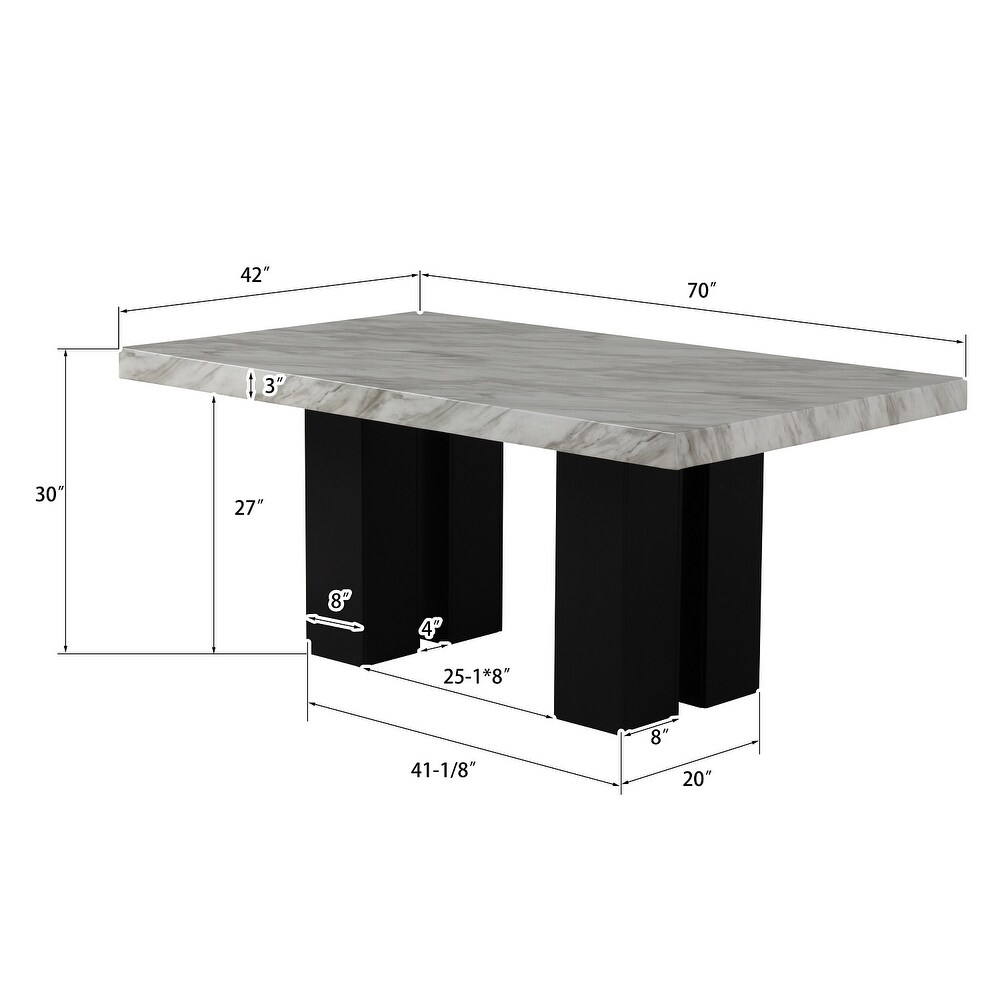 Dining Table Set with 1 Marble Table and 6 Upholstered Seat Chairs