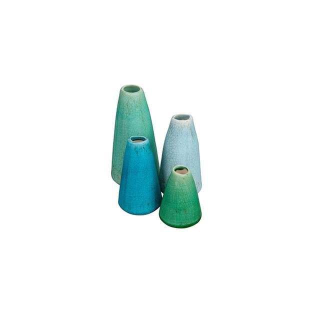 Set Of 4 Terra cotta Vases Aqua Colors Storied Home