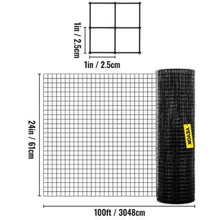 VEVOR Hardware Cloth 24 in. x 100 ft. Galvanized Steel Vinyl Coated 16-Gauge Wire Fencing for Garden Fencing Black YXHJWHSBDDWC2JLKLV0