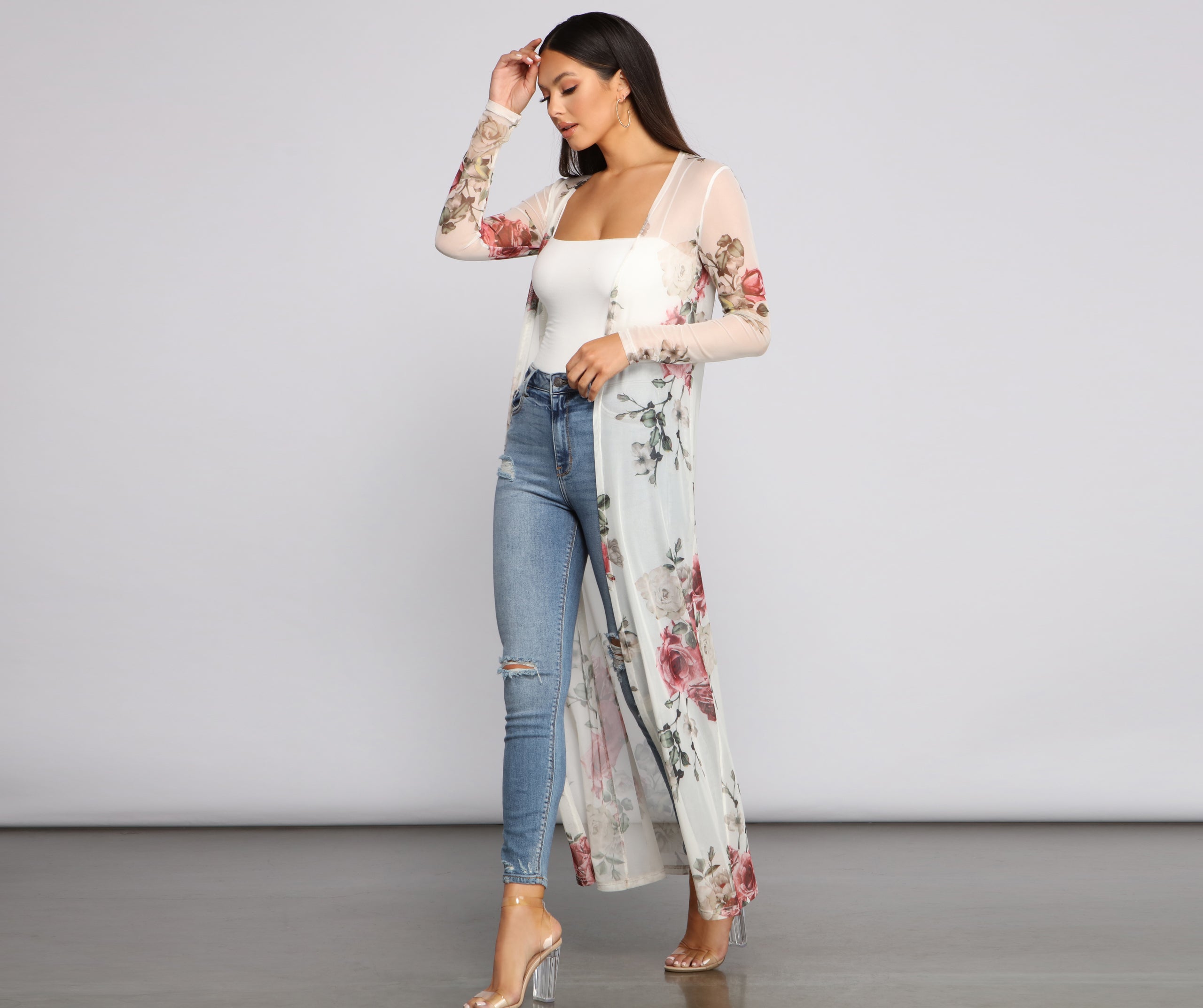 Flowy In Floral Mesh Duster