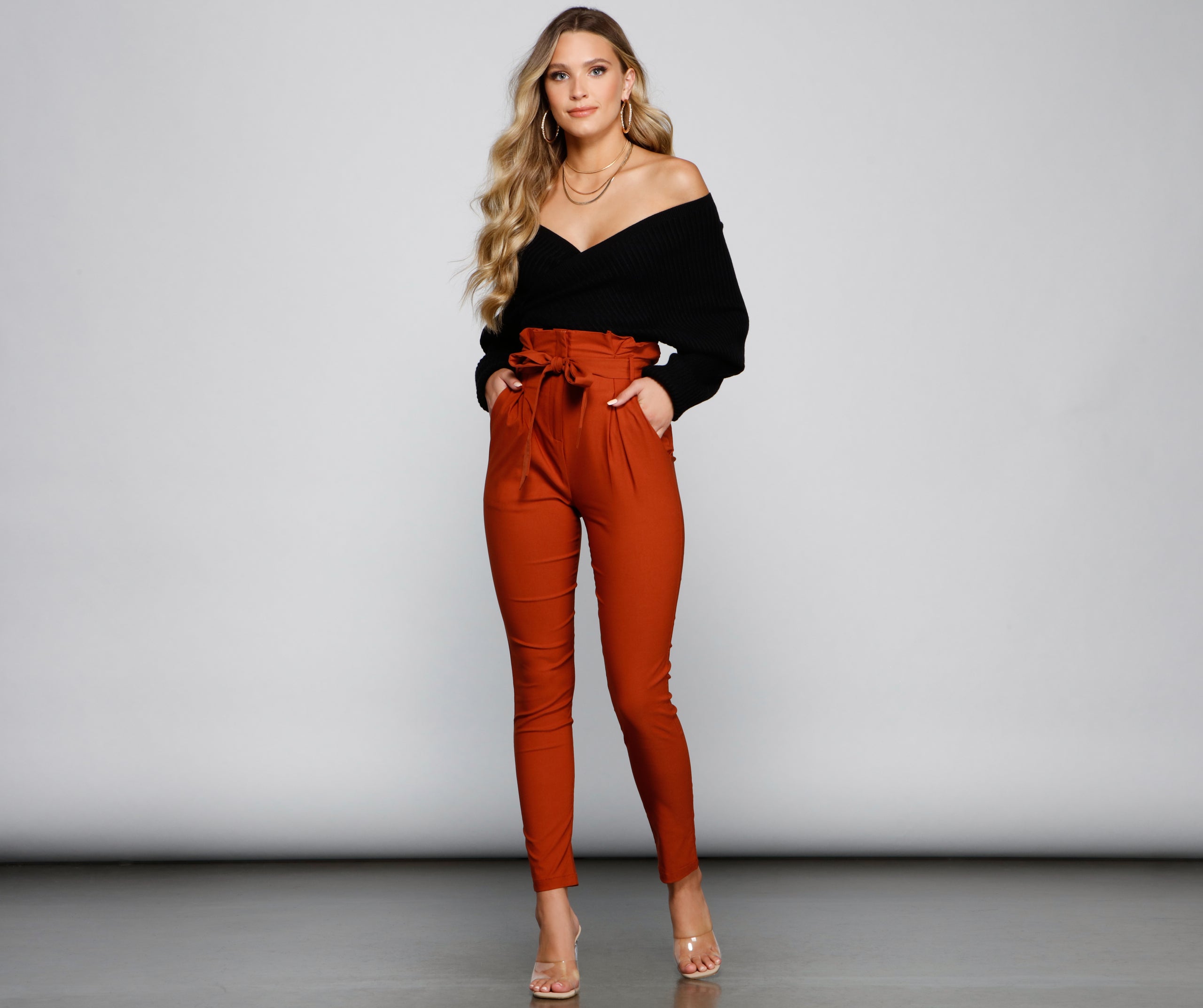 High Waist Paperbag Skinny Dress Pants