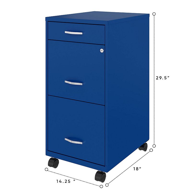 Space Solutions 18 Inch Wide 3 Drawer Mobile Organizer Cabinet for Office， Blue