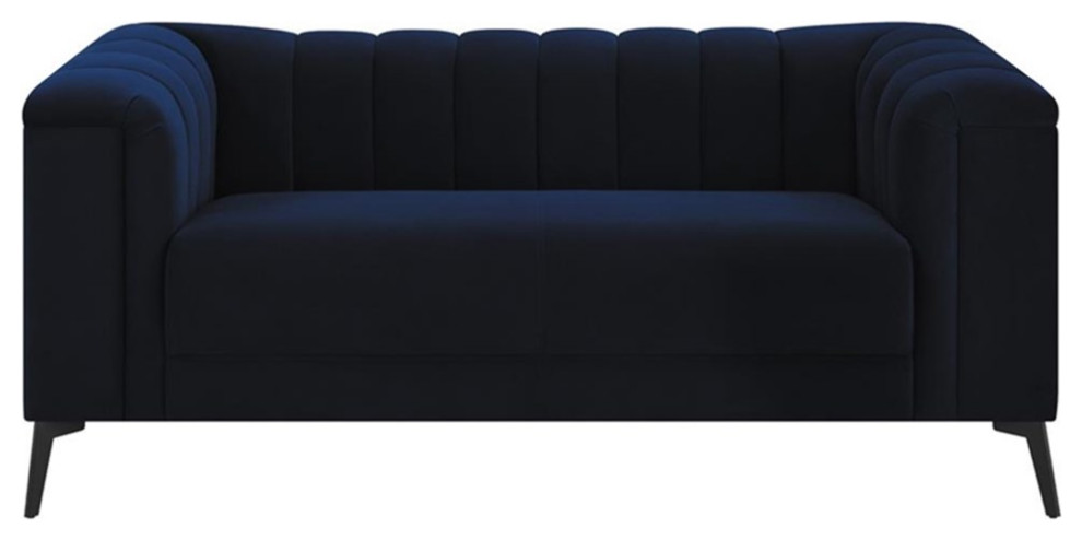 Coaster Chalet Modern Velvet Upholstered Tuxedo Arm Loveseat Blue   Midcentury   Loveseats   by Homesquare  Houzz