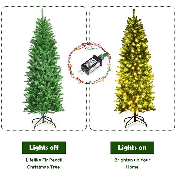 Costway 6Ft Prelit Artificial Pencil Christmas Tree Hinged Fir PVC