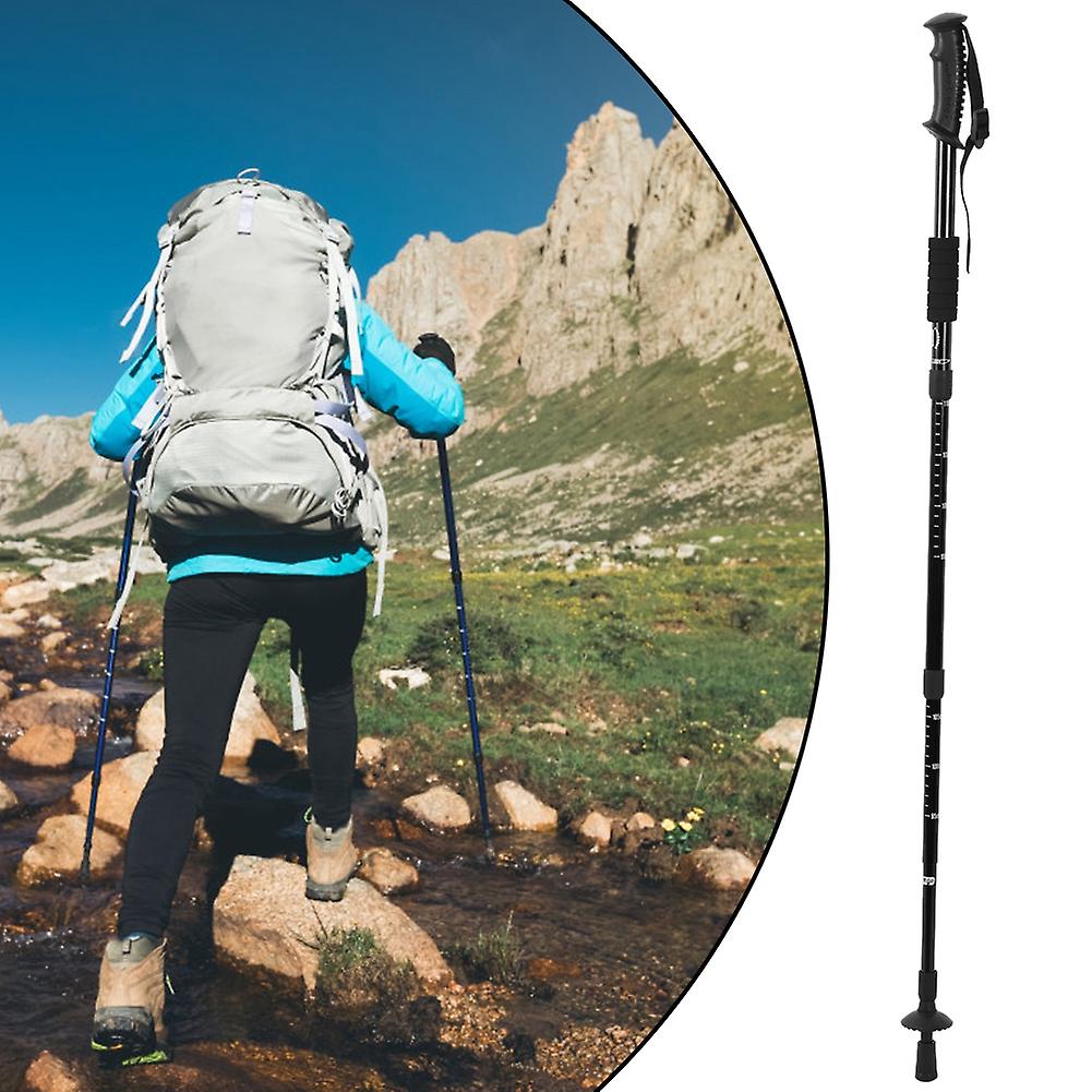 Outdoor Aluminium Alloy 4-sections Suspension Straight Handle Trekking Pole Walking Stick Alpenstock For Climbing Campingblack