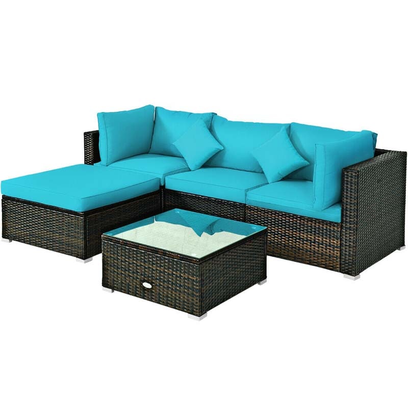 5 Pcs Outdoor Patio Rattan Furniture Sectional Sofa Set Wicker Conversation Set with Cushions