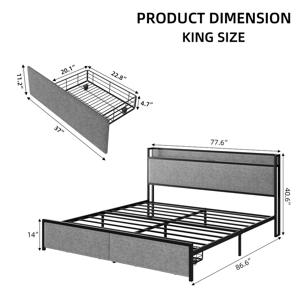 Bed Frame with 2 Storage Drawers and Headboard