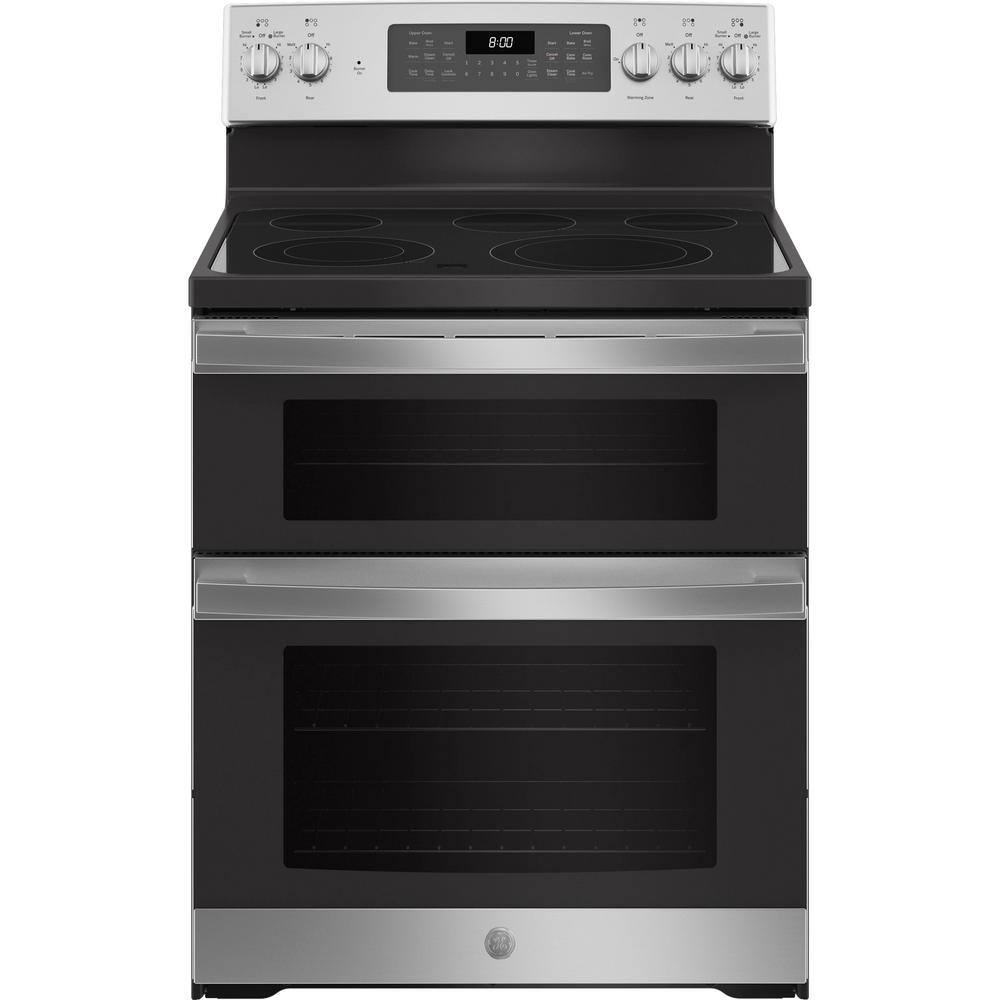 GE 30 in. 6.6 cu. ft. Freestanding Double Oven Electric Range in Stainless Steel with Convection and Air Fry JBS86SPSS