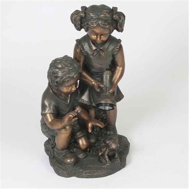 LuxenHome Bronze MgO Boy and Girl Garden Statue with Solar Light