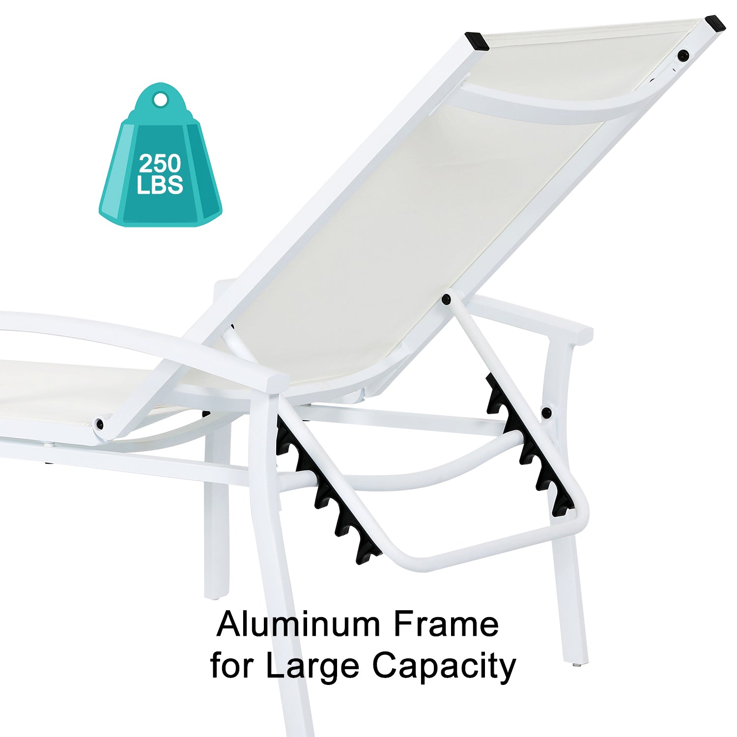 Nuu Garden Aluminum Patio Chaise Lounge All-Flat 5 Positions Chaise Lounge Chairs with Armrests All Weather for Outdoor, Patio, Garden, Poolside, Beach, White