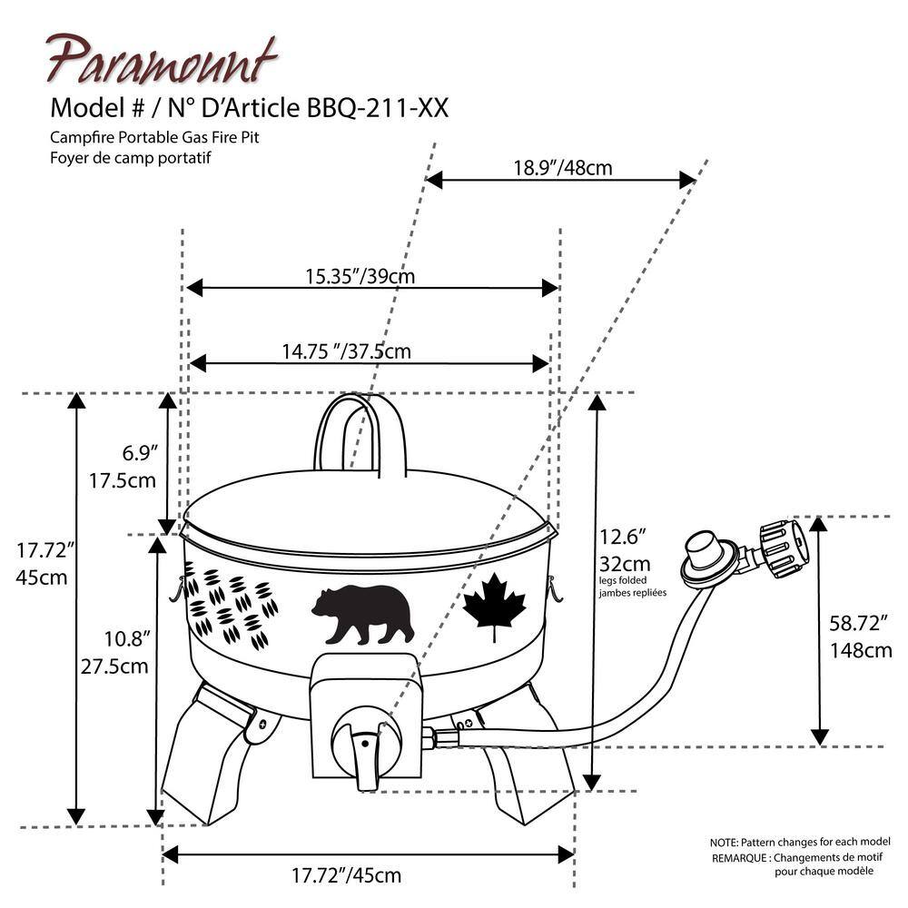 Paramount 18 in. x 14 in. x 16 in. Campfire Portable Gas Fire Pit Diamonds BBQ-211-BK