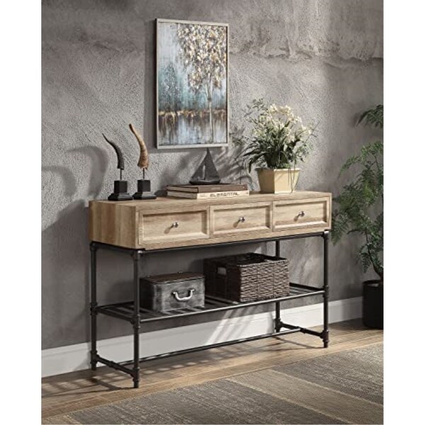 Brantley Rectangular Sofa Table in Oak and Sandy Black