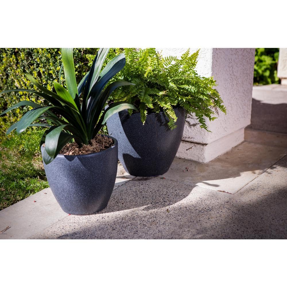 XBRAND 14 in. Tall and 12 in. Tall Black Modern Nested Round Flower Concrete Pot Planter (Set of 2 Different Sizes) PL1515BK