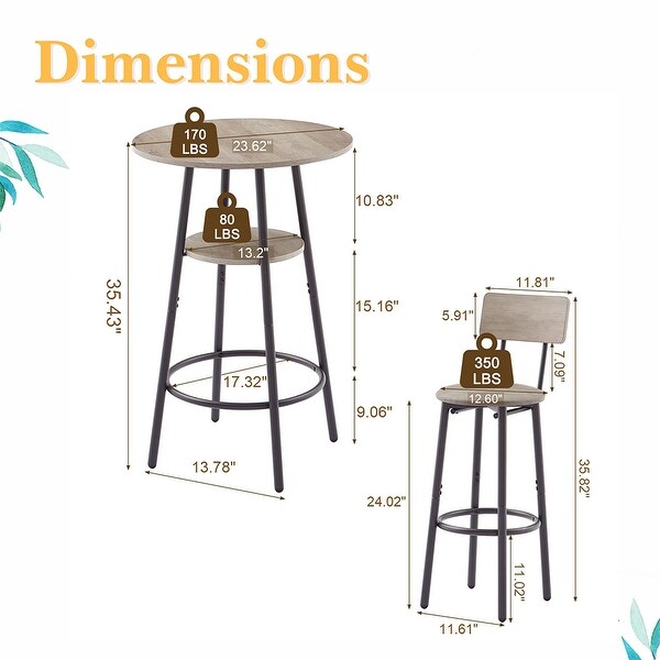 3 Pcs Dining Set， 2-Tier Round Bistro Bar Table and Upholstered Chair