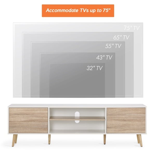 TV Stand for 60 inch TV Entertainment Center，White and Oak-53 inch