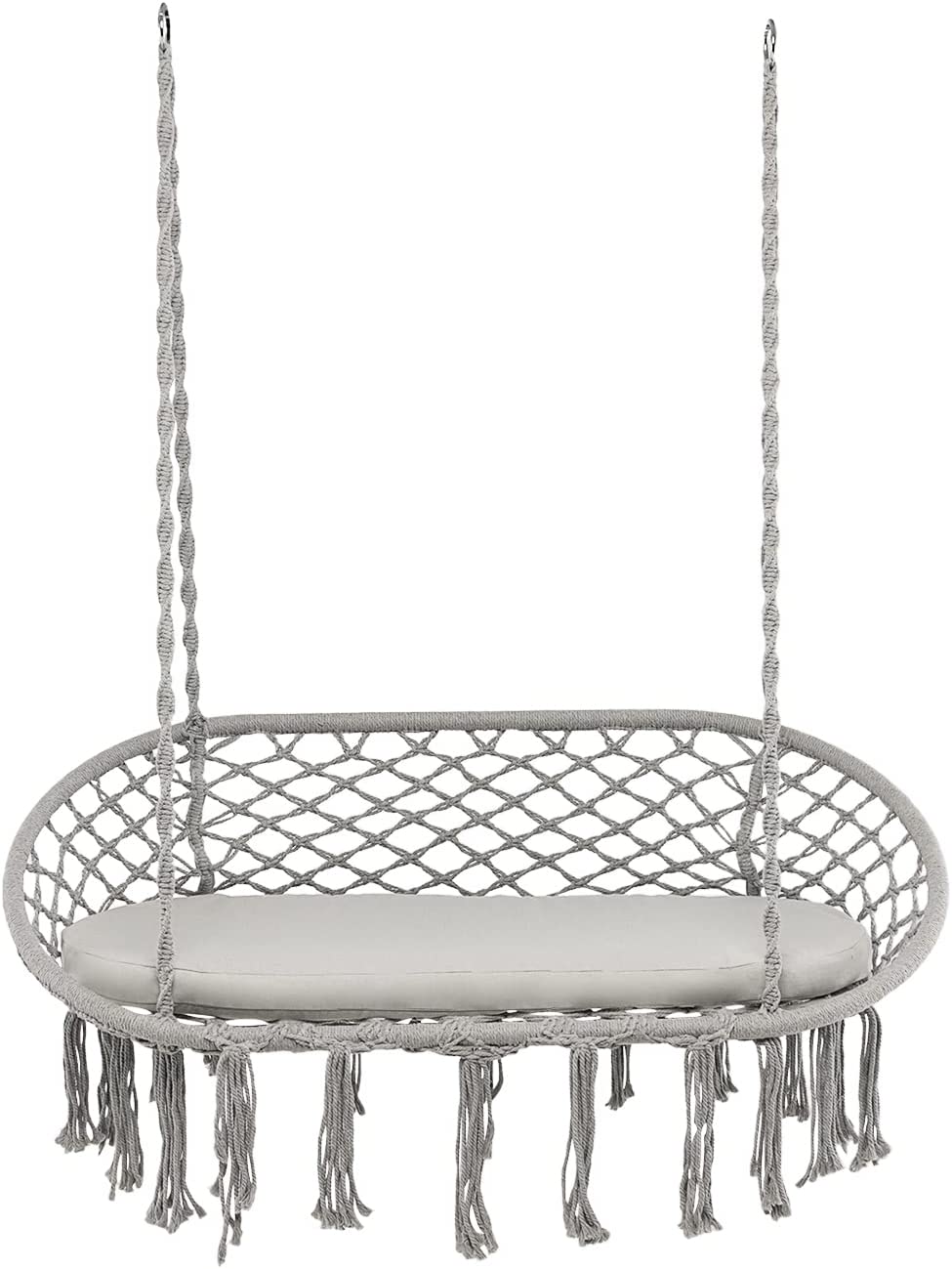 Hammock Chair 2 Seat, Macrame Hanging Chair with Cushion