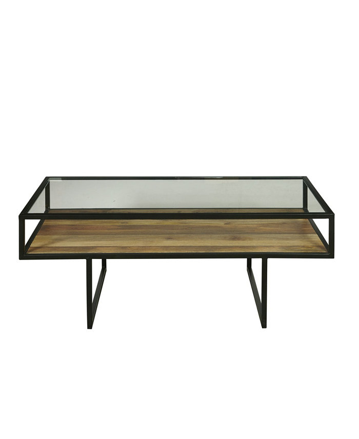 Homefare Iron Coffee Table with Glass Top and Wooden Shelf