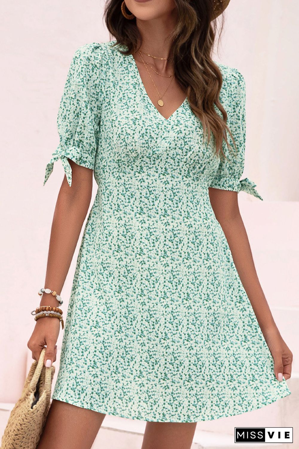 Floral Print Half Sleeve Short Dress Wholesale