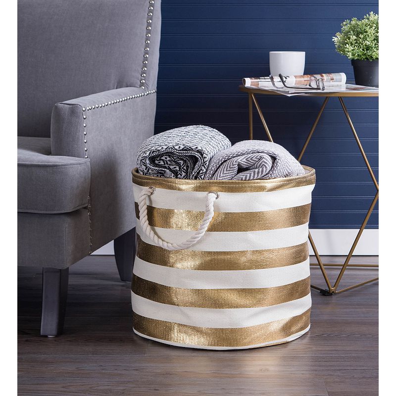 20 White and Gold Cylindrical Stripe Storage Bin