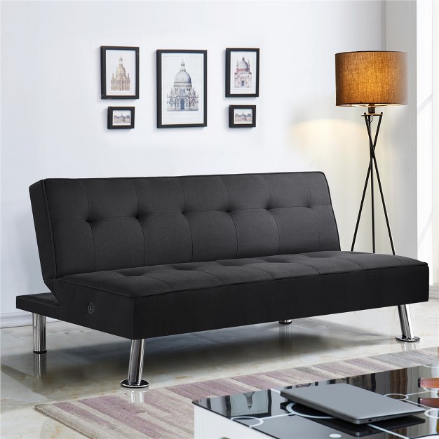 Yaheetech Modern Fabric Convertible Futon Sofa Bed With Usb Ports