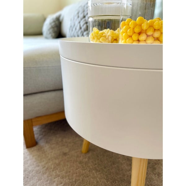 Zoe Mid-Century Modern Round Accent Side End Table with Storage