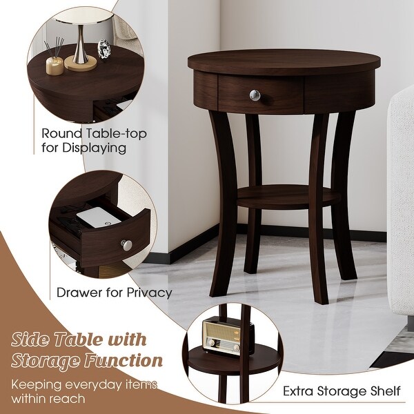 Costway 2-tier Side End Sofa Table Round Nightstand for Bedroom Living - See Details