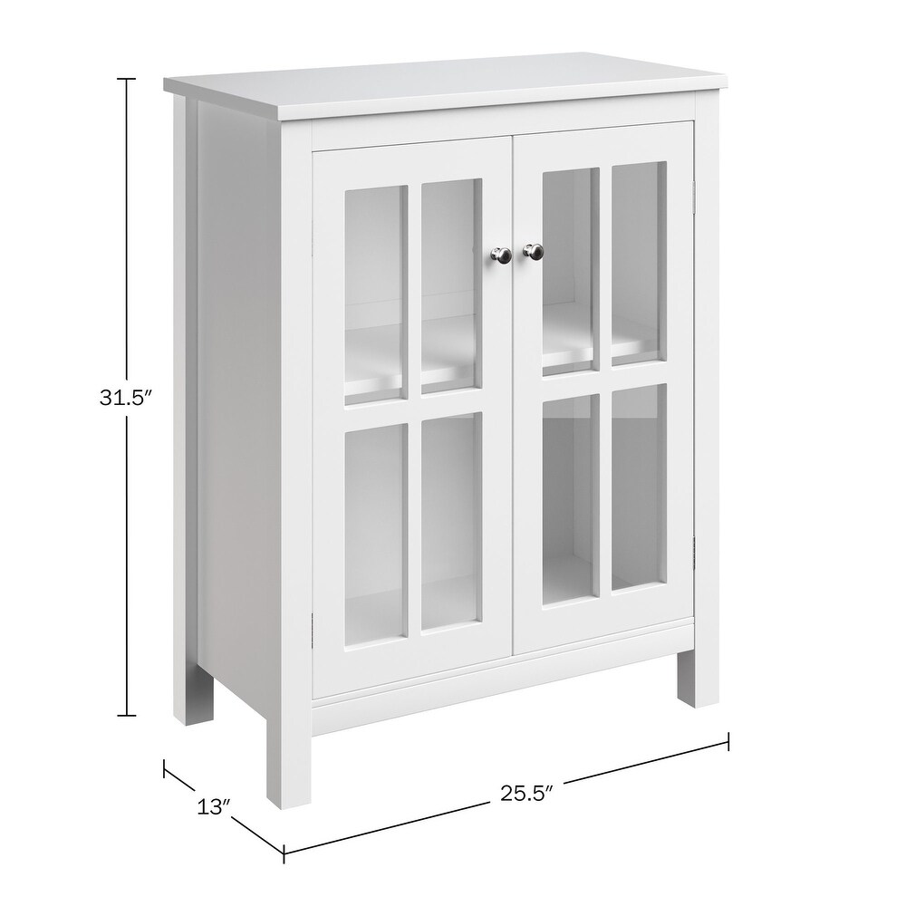 Buffet Cabinet with Interior Shelf and Glass Doors  White