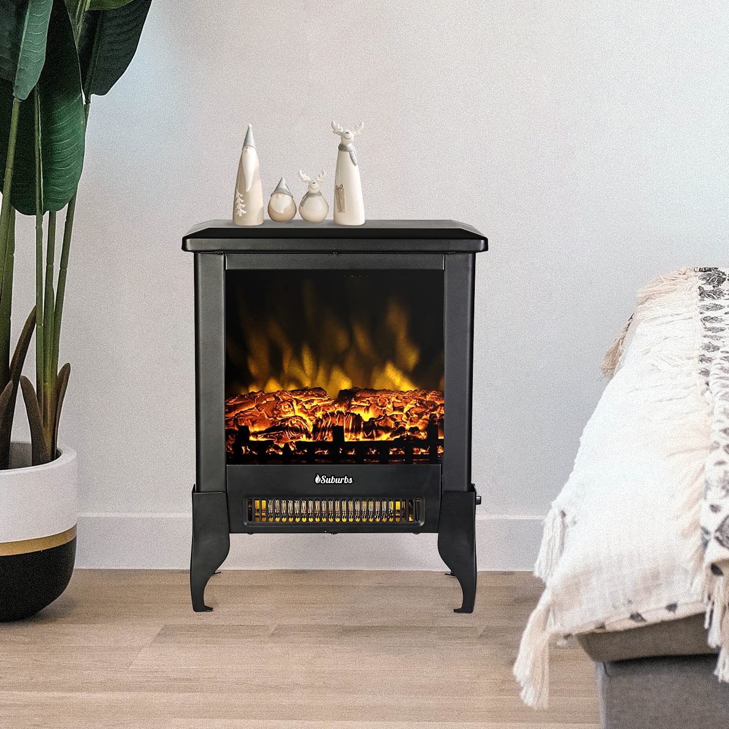 Turbro Suburbs TS17 Compact Electric Fireplace Stove, 18” Freestanding Stove, Realistic Flame , Overheating Safety Protection- 1400W