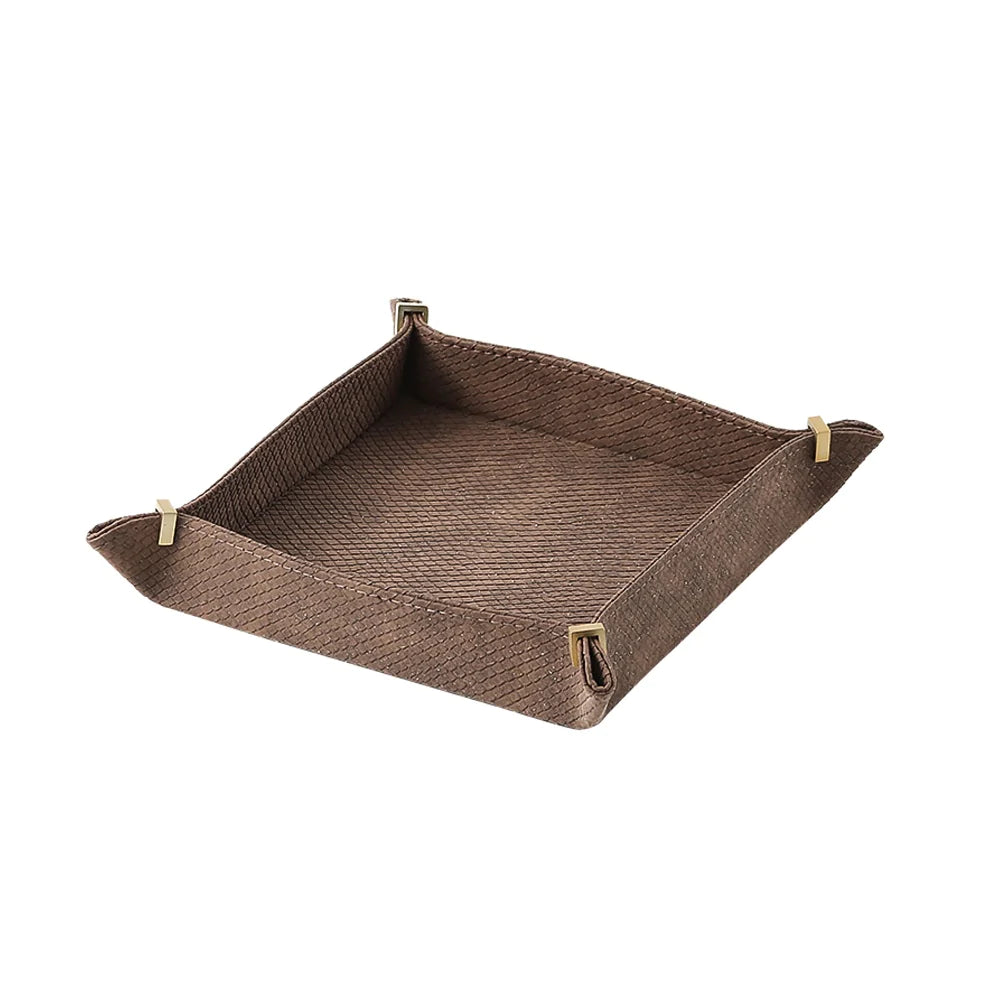 Coffee Grey Square Leather Tray With Metal Detail - Large Fb-Pg2203A