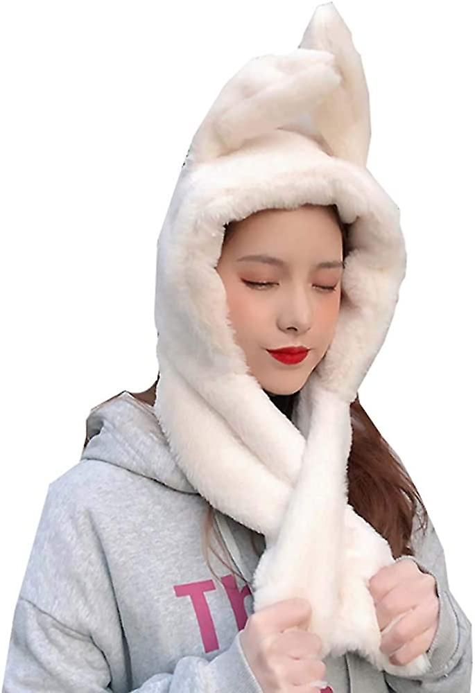 Winter Warm Beanie Pop Up Ears Plush Hat Ear Moving Jumping Rabbit Hat Bunny Cap For Women Girls White -